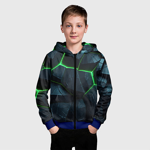Детская толстовка на молнии Abstract dark green geometry style / 3D-Синий – фото 3