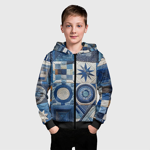 Детская толстовка на молнии Denim patchwork - ai art / 3D-Черный – фото 3