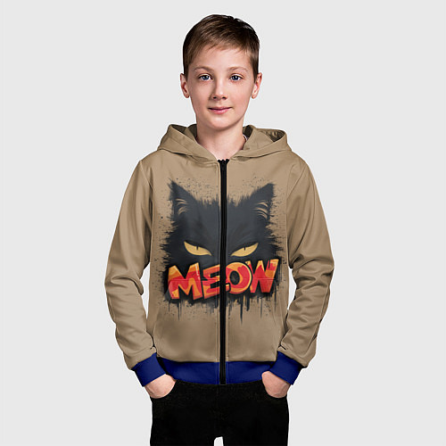 Детская толстовка на молнии Силуэт кошки мяу / 3D-Синий – фото 3