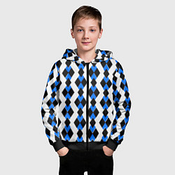 Толстовка на молнии детская Чёрные и синие ромбы на белом фоне, цвет: 3D-черный — фото 2