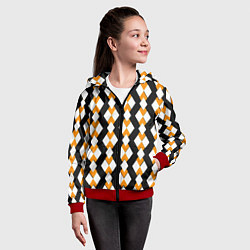 Толстовка на молнии детская Жёлтые и белые ромбы на чёрном фоне, цвет: 3D-красный — фото 2