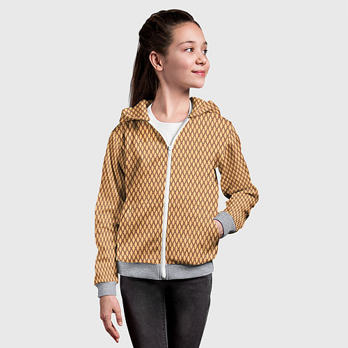 Детская толстовка на молнии Светлый коричневый сетка паттерн / 3D-Меланж – фото 4