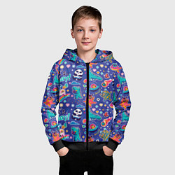Толстовка на молнии детская Lets play паттерн динозавров, цвет: 3D-черный — фото 2