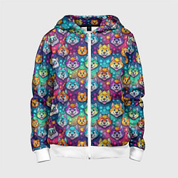Толстовка на молнии детская Furry color anime animal faces, цвет: 3D-белый