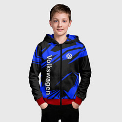 Толстовка на молнии детская Volkswagen - blue stripes, цвет: 3D-красный — фото 2