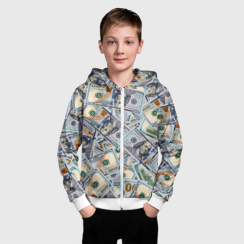 Детская толстовка на молнии Банкноты сто долларов / 3D-Белый – фото 3