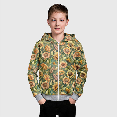 Детская толстовка на молнии Желтые подсолнухи и пшеница / 3D-Меланж – фото 3