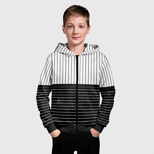 Детская толстовка на молнии Полосатый чёрно-белый / 3D-Черный – фото 3