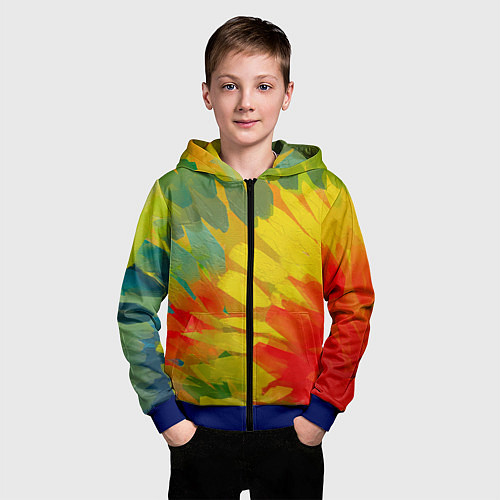 Детская толстовка на молнии Абстракция цветение акрил / 3D-Синий – фото 3