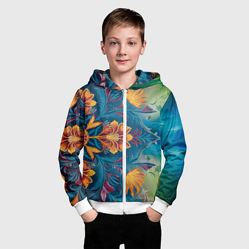 Детская толстовка на молнии Батик в традиционном индонезийском стиле / 3D-Белый – фото 3