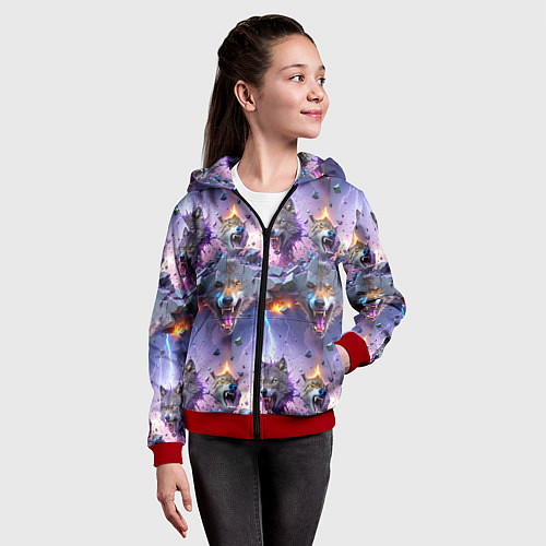 Детская толстовка на молнии Волки и молнии / 3D-Красный – фото 4