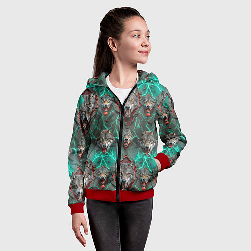 Детская толстовка на молнии Эпичный паттерн из волков / 3D-Красный – фото 4