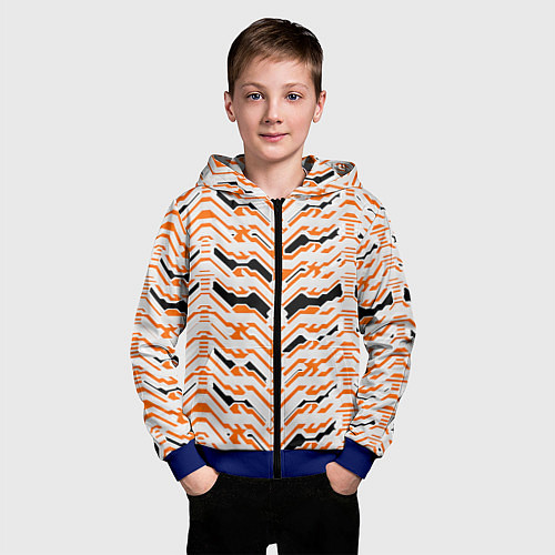 Детская толстовка на молнии Агрессивный бело-оранжевый паттерн / 3D-Синий – фото 3