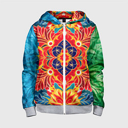 Толстовка на молнии детская Традиционный индонезийский цветочный узор в стиле, цвет: 3D-меланж