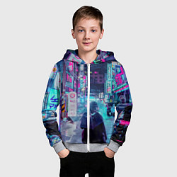 Толстовка на молнии детская Дождливый неоновый вечер в Японии, цвет: 3D-меланж — фото 2