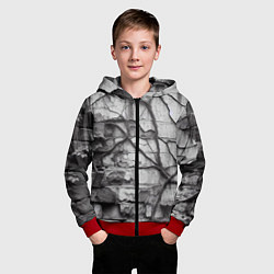 Толстовка на молнии детская Кирпичная стена с облупившейся штукатуркой и плющо, цвет: 3D-красный — фото 2