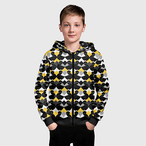 Детская толстовка на молнии Желто черный с белым геометрический узор / 3D-Черный – фото 3