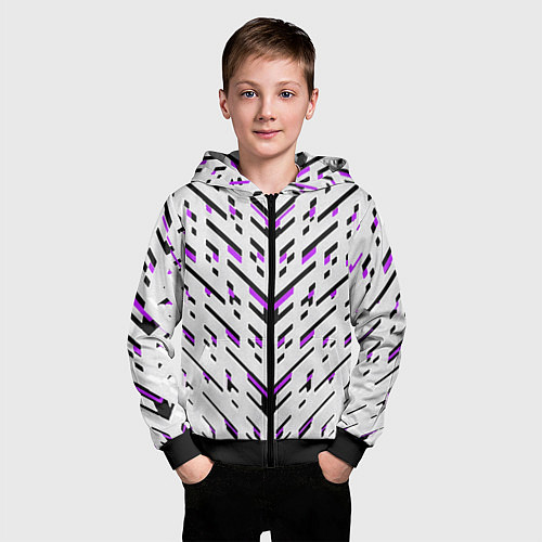 Детская толстовка на молнии Black and purple stripes on a white background / 3D-Черный – фото 3