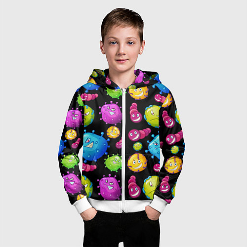 Детская толстовка на молнии Смешные бактерии паттерн / 3D-Белый – фото 3