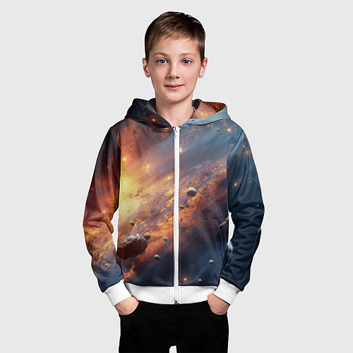 Детская толстовка на молнии Вселенная и планеты / 3D-Белый – фото 3