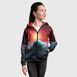 Толстовка на молнии детская Космос и разные планеты, цвет: 3D-черный — фото 2