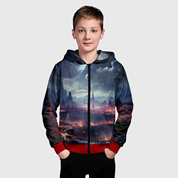 Толстовка на молнии детская Фантастическая планета внутри космоса, цвет: 3D-красный — фото 2