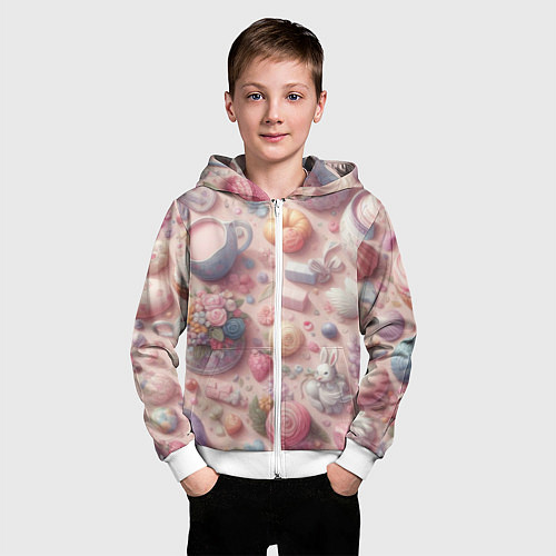 Детская толстовка на молнии Акварельный фон в пастельных тонах / 3D-Белый – фото 3