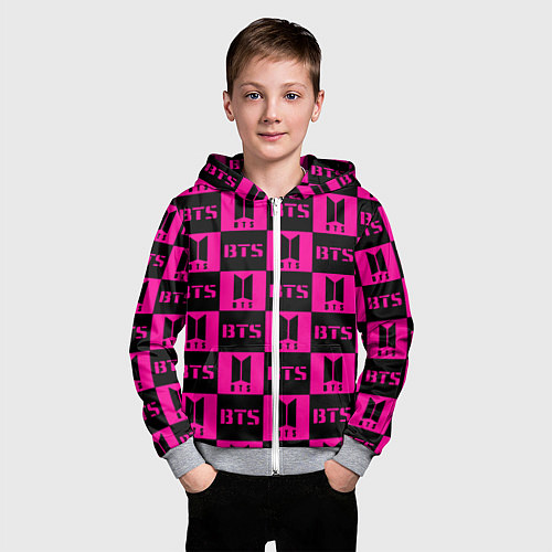 Детская толстовка на молнии BTS pattern pink logo / 3D-Меланж – фото 3