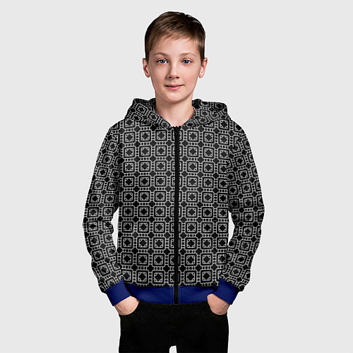 Детская толстовка на молнии Белый геометрический узор на черном фоне / 3D-Синий – фото 3