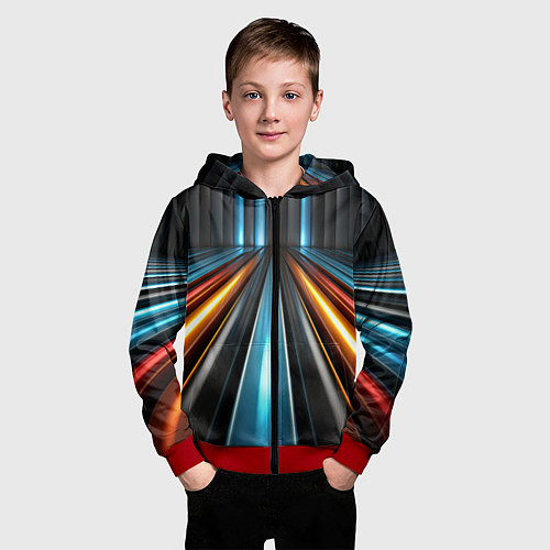 Детская толстовка на молнии Неоновый путь из труб / 3D-Красный – фото 3