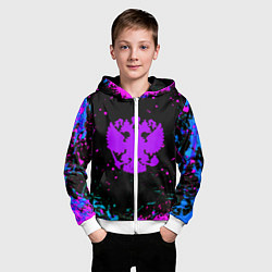Толстовка на молнии детская Герб в стиле киберпанк краски, цвет: 3D-белый — фото 2