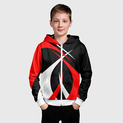 Детская толстовка на молнии Красные и белые линии / 3D-Белый – фото 3