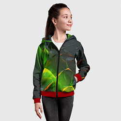 Толстовка на молнии детская Зеленая абстрактная неоновая текстура, цвет: 3D-красный — фото 2