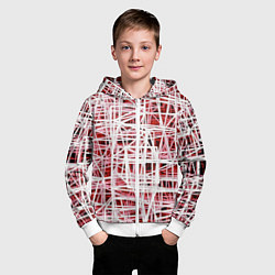 Толстовка на молнии детская Хаотичный кубический каркас в красном тумане, цвет: 3D-белый — фото 2