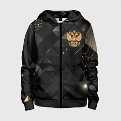 Толстовка на молнии детская Золотой герб России на черно-золотой текстуре, цвет: 3D-черный