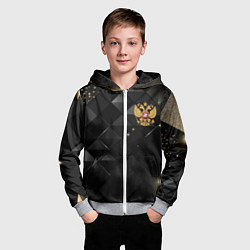 Толстовка на молнии детская Золотой герб России на черно-золотой текстуре, цвет: 3D-меланж — фото 2