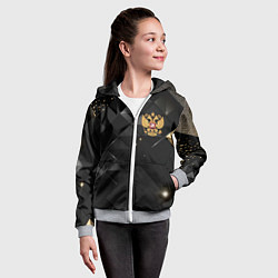 Толстовка на молнии детская Золотой герб России на черно-золотой текстуре, цвет: 3D-меланж — фото 2