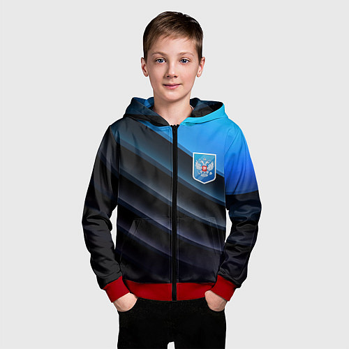 Детская толстовка на молнии Герб России и черно-синяя абстракция / 3D-Красный – фото 3