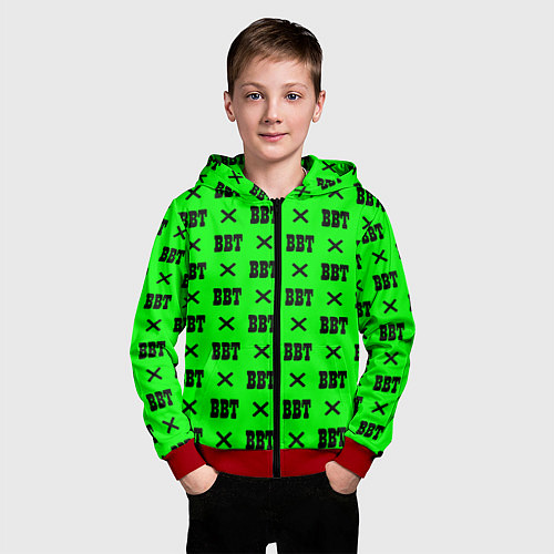 Детская толстовка на молнии BBT logo green steel / 3D-Красный – фото 3