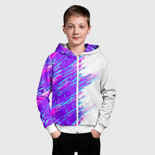 Детская толстовка на молнии Neon glitch / 3D-Белый – фото 3