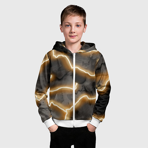 Детская толстовка на молнии Электрический удар молнии паттерн / 3D-Белый – фото 3
