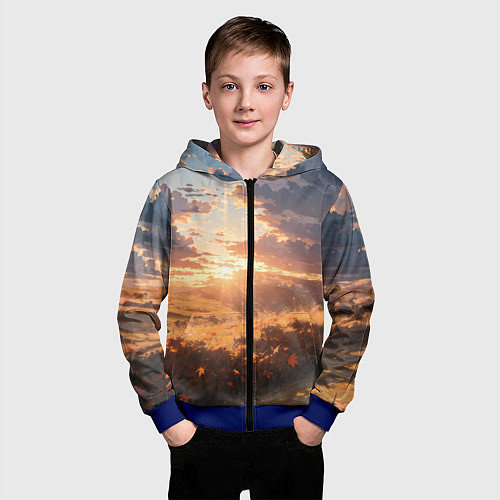 Детская толстовка на молнии Вечерний закат - аниме / 3D-Синий – фото 3