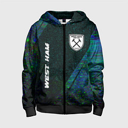 Толстовка на молнии детская West Ham glitch blue, цвет: 3D-черный