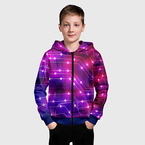 Детская толстовка на молнии Неоновый фон печатной платы / 3D-Синий – фото 3