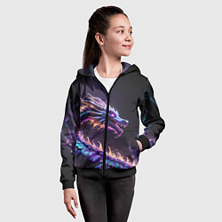Толстовка на молнии детская Неоновый сиреневый дракон на черном фоне, цвет: 3D-черный — фото 2