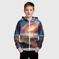Толстовка на молнии детская Разноцветная далёкая галактика - неоновое свечение, цвет: 3D-меланж — фото 2