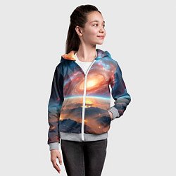 Толстовка на молнии детская Разноцветная далёкая галактика - неоновое свечение, цвет: 3D-меланж — фото 2