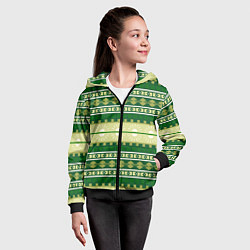 Толстовка на молнии детская Зеленый этнический паттерн, цвет: 3D-черный — фото 2
