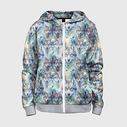 Толстовка на молнии детская Паттерн из волков, цвет: 3D-меланж