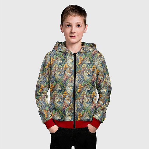 Детская толстовка на молнии Волки паттерн / 3D-Красный – фото 3